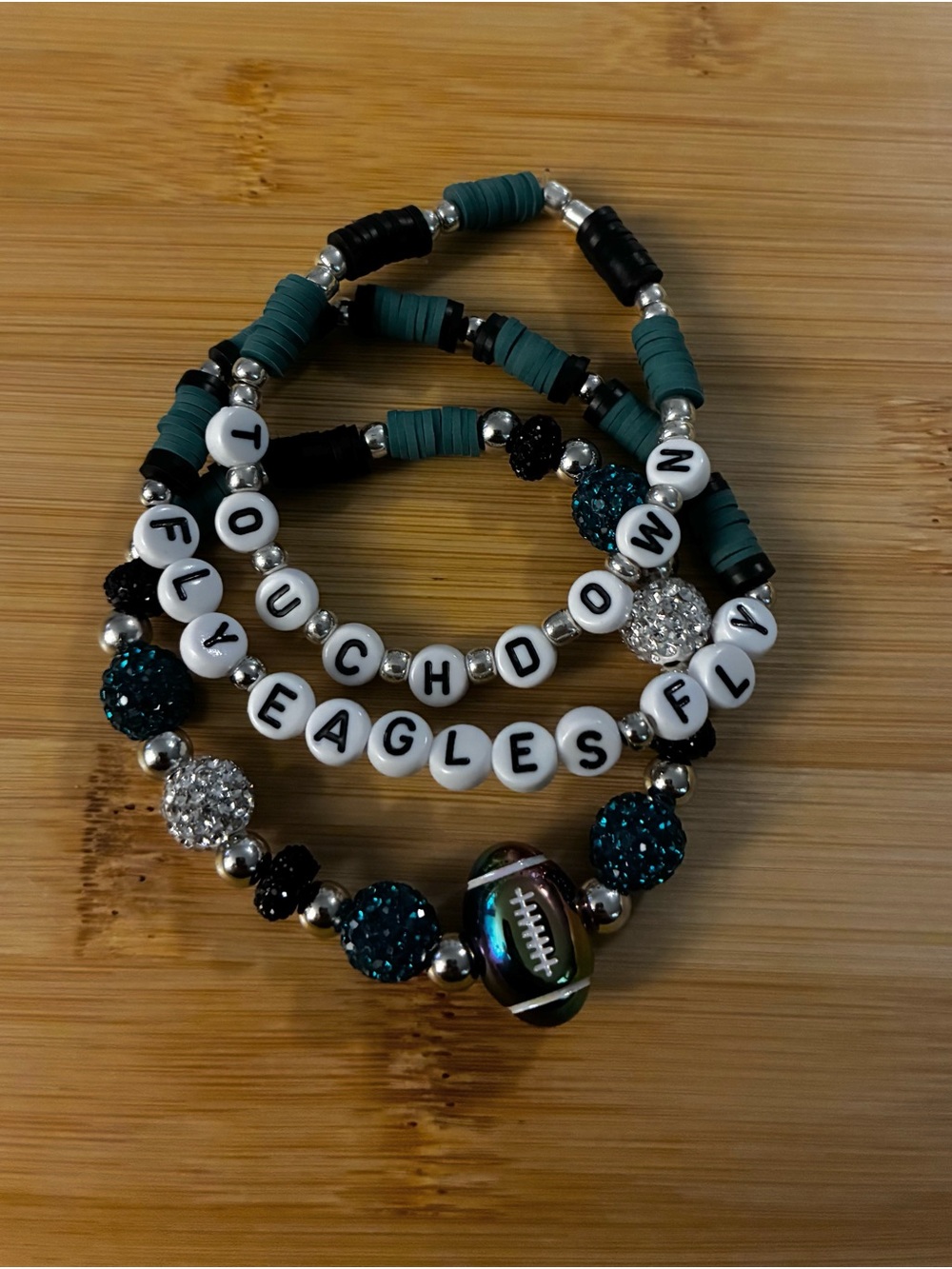 Team Spirit Green and Black Beaded Stretch Bracelet Set